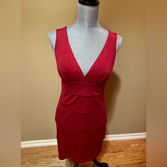 Red V Neck Dress - Picture 2 of 10